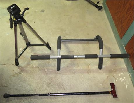 Mixed Lot: Pullup Bar, Cane, Tripod