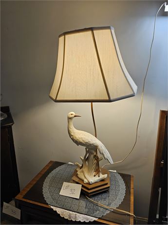 Vintage Porcelain Chinese Crane Ibis Bird Lamp