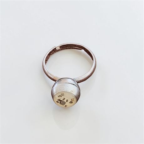 Silver Toned Round Orb-Shaped Ring W/Unique Geometric Design (Adjustable)