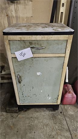 Vintage Teal & White Enamel Top Metal Cabinet