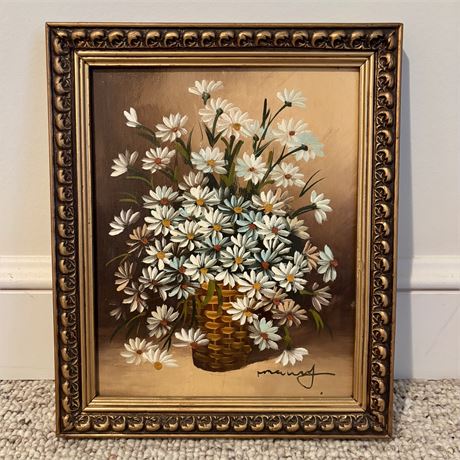 Framed Original MCM Signed Daisies Oil Painting