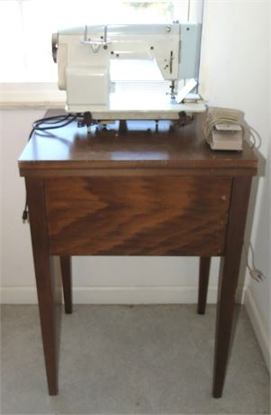 White Sewing Machine & Table