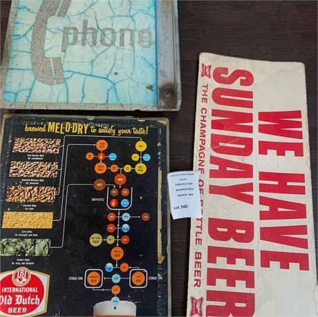 Vintage Advertising Lot - Frankenmuth Mel-O-Dry Sign, Payphone Sign, Sunday Beer