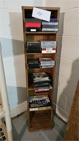 Mixed VHS Tapes & Wood Tower Holder