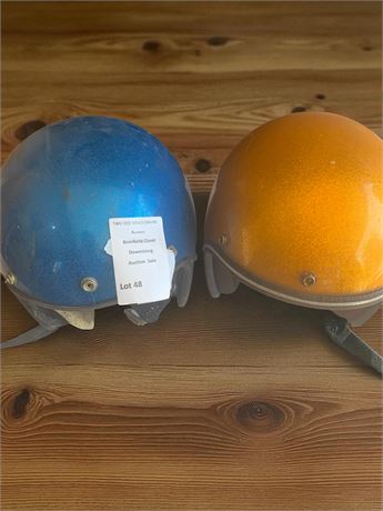 1970s DOT R6-9 Flake Motorcycle Helmets Set of 2 In Blue & Gold