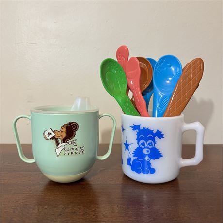 Vintage Children's Cups and Plastic Utensils