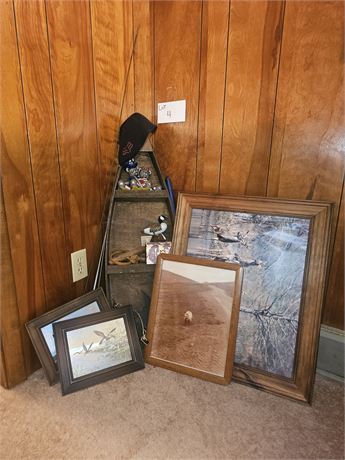 Mixed Home Decor- Wood Boat Shelf, Figurine, Mixed Art & More Sizes Vary
