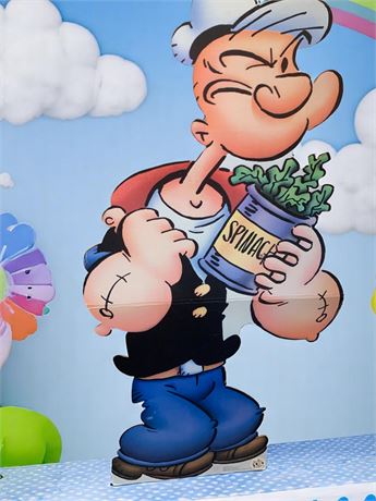Life-Sized cardboard Cutout Popeye the Sailor Man Holding Spinach Can (Vintage)