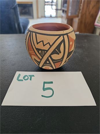 Jemez Pueblo Hand Painted Clay Pot With Geometric Design