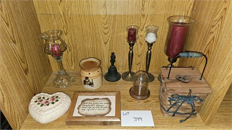 Home Decor Lot: Candles, Bell, Basket & More