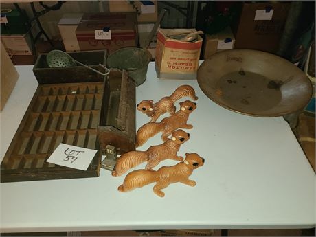 Wood Decor Lot: Printers Drawer/Letter Holder/Cheese Box/Meat Grinder & More