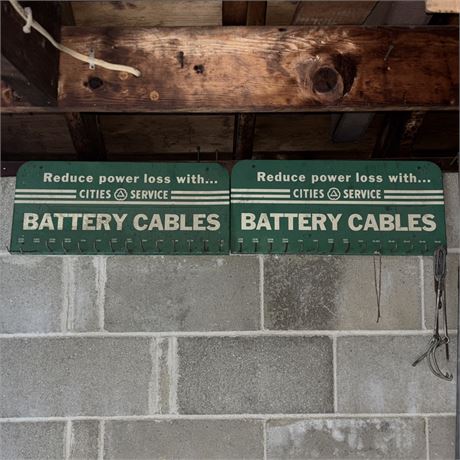 Vintage City Service Metal Advertising Battery Cables Signs w/ Cable Storage