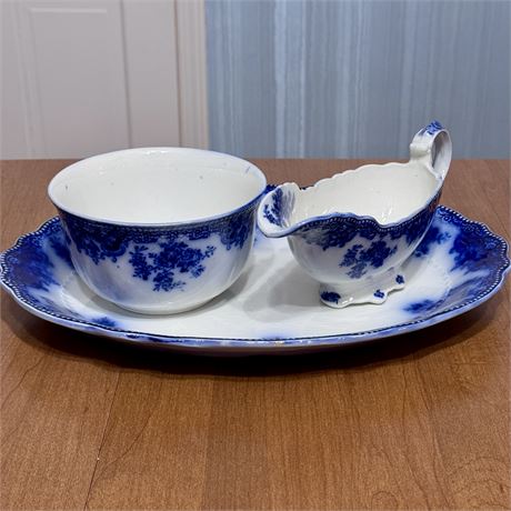 19th Century Grindley Osborne Flow Blue Serveware Including Platter