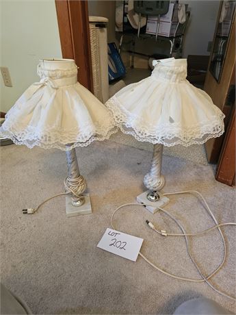 Vintage HP Frosted Barber Swirl Bedroom Lamp Pair