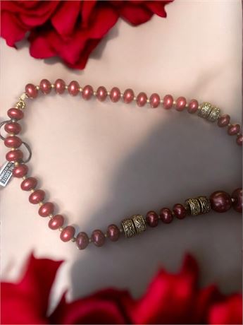 Vintage Cranberry Lucite Bead and Metal Fashion Necklace