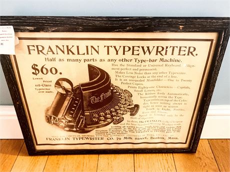 Framed Franklin Typewriter Downstrike Machine Advertisement