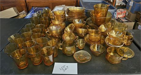 Vintage Vereco Amber Glass Serving Bowls, Drinking & Juice Glasses, Cups, Saucer