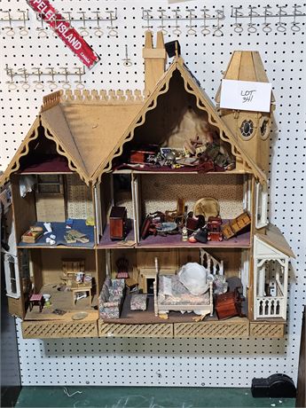 Victorian Wood Doll House with Doll House Furniture / Mini's & More