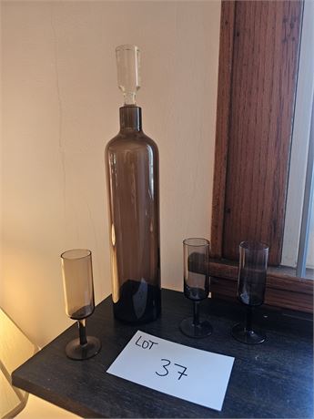 MCM Brown Glass Decanter Set