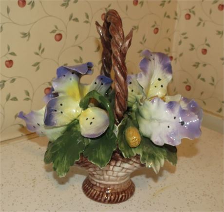 Vintage Capodimonte Ceramic Floral Basket