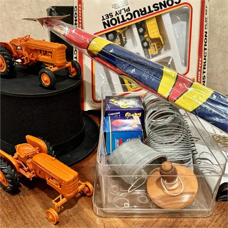 Collection of Vintage Toys - Allis Chalmers Tractors, Slinkys, Tootsie and More