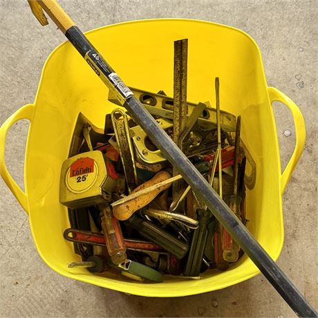 Tote Filled with Assorted Hand Tools, Tape Measures and More