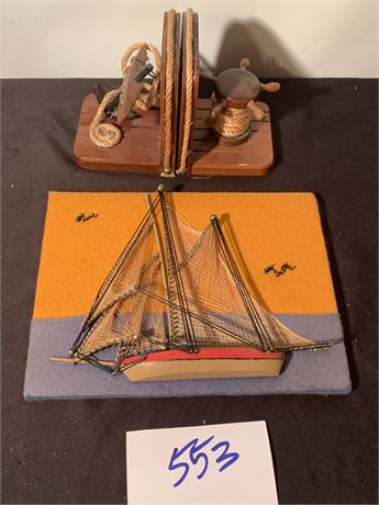 Nautical Marine Anchor & Wheel Bookends 3D Ship Nail Wall Art