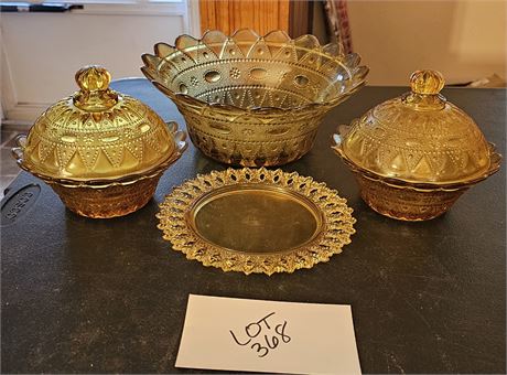 Wheaton Kemple "Lace & Dew Drop" Domed Covered Bowls & Large Serving Bowl