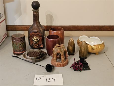 Mixed Decor Lot: Wood Pen/Pencil Holders / Candle Snuff / S&P + More