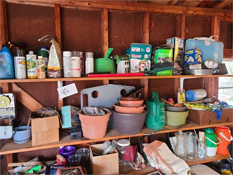 Garage Shelf Cleanout:Chemicals/Flower Pot/Decor/Garden Tools & More