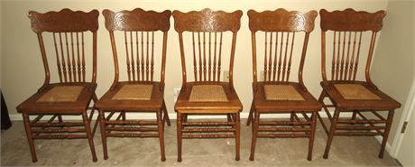 5 Press Back Wicker Seat Chairs