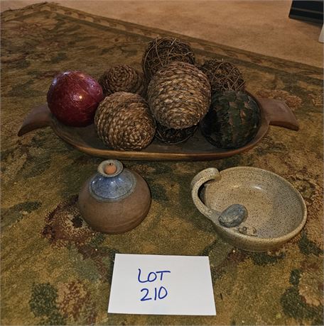 Wood Handle Bread Bowl With Decorative Spheres & More