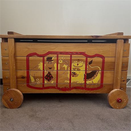 Vintage Rolling Wooden Toy/Storage Chest