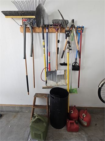 Yard Tool Cleanout: Rake , Tree Trimmer, 2ft Wood Ladder, Gas Can's & More