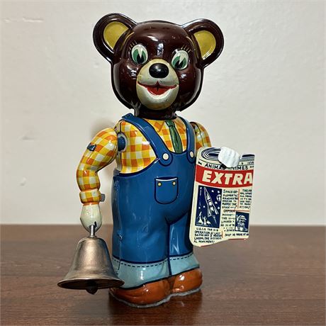 Vintage Kitahara Collection News Bear Cub Wind Up Toy, Made in Japan