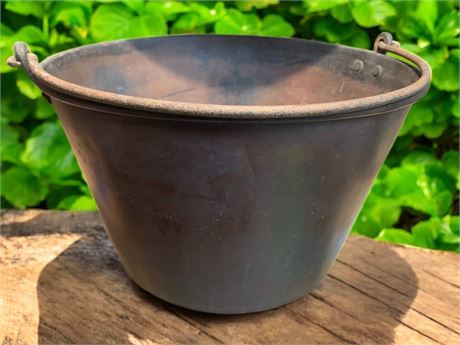 Antique Apple Butter Brass Kettle or Bucket 17 Inches Around