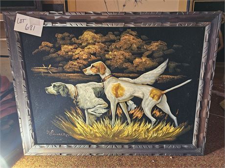 Signed Black Velvet English Setters Painting