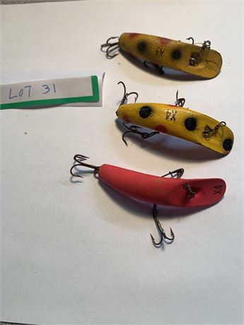 Vintage Hellin Flatfish X4 Wood Lure Lot 3