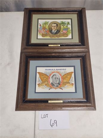 Stone Lithograph Cigar Box Label Framed Franklin D Rosevelt & Woodrow Wilson