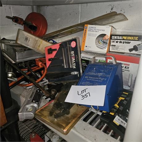Shelf Cleanout- Drain Snake, Air Die Grinder, Seal Driver Kit, Air Vac Pump, Bel