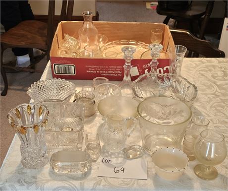 Mixed Misc Glass Lot: Bohemian Cut, Pressed, Stamp Stand & More
