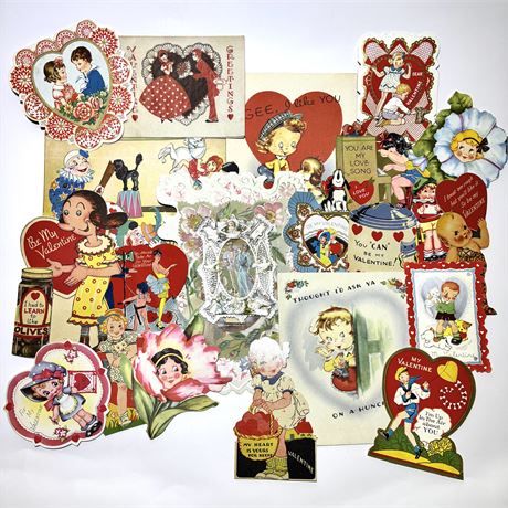 Collection of Vintage Valentines Including a Large, Ornate, Antique Card