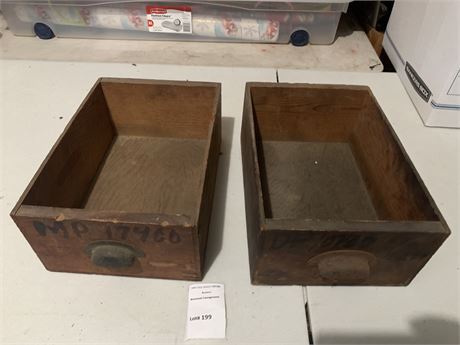 Vintage Wood Drawers With Metal Pull - Set of 2