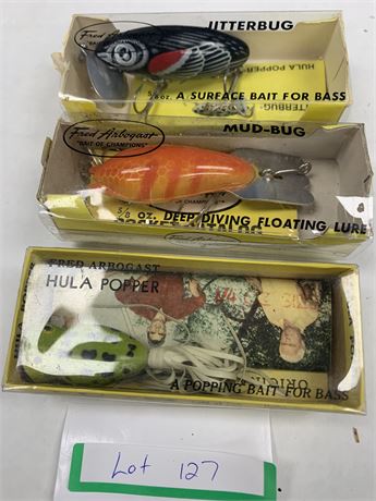 Fred Arbogast Lure of 3 - Jitterbug - Mud-Bug - Hula Popper