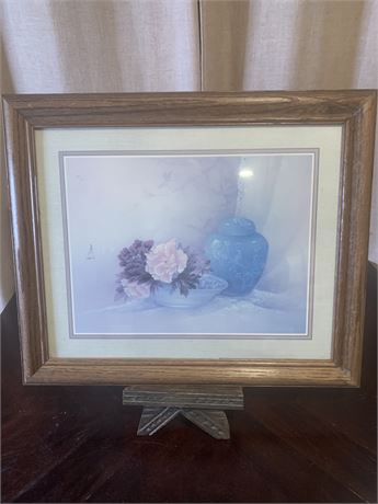 Lena Liu Framed Asian Wall Art and Cloisonné Jar OF Vase With Flowers