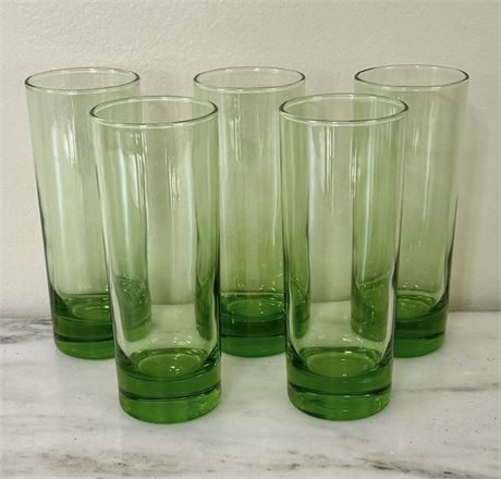 Mid Century Modern Retro Barware Drinkware Green Glass Tumbler Set (5)