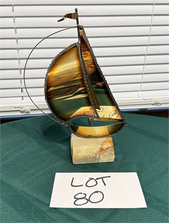 Mid-Century Modern Brass Sailboat Sculpture Signed