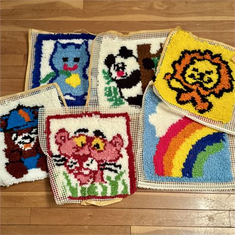 Collection of Vintage Hooked Rug Squares