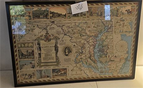 1931 Edwin Tunis "The Old State Of Maryland" Framed Map Original