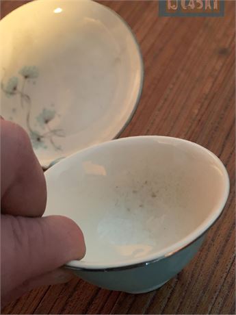 Taylor, Smith & Taylor (Ts&T) Blue Lace Pattern Tea Cups, Saucers, Small Bowls